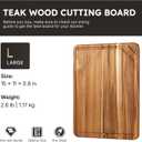 15'' Teak Wood Cutting Board for Kitchen Non Slip Over Sink Charcuterie Board Serving Heavy Duty Non Toxic Wooden Chopping Board Thick Haus Organic Edge Grain Wood Long-Lasting Use