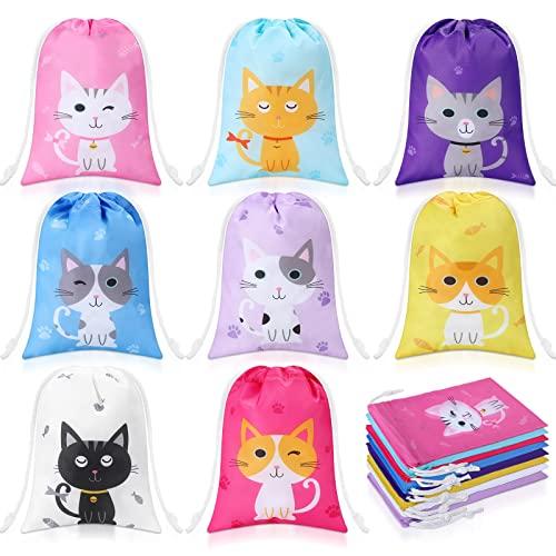 Faccito 24 Pieces Cat Party Favor Bags Cat Themed Birthday Goodie Bags Pet Kitty Gift Drawstring Pouch Kitty Candy Treat Pouchs for Birthday Party Baby Shower Decoration Supplies