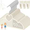Beige Heart Velvet Baby Hangers - 50pack 13inch Toddler Hangers with 20pcs Clips, Ultra Slim and Stackable Space Saving