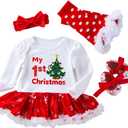 Winmany Newborn Baby Girls Christmas Romper Tutu Dress Outfit Headband Leg Warmer Shoes (3-6 Months)