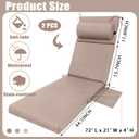 Wenqik 2 Pcs Outdoor Chaise Lounge Cushion with Pillow and Side Pocket Waterproof Lounge Chair Cushions with Pocket on Back 72 x 21 x 4 Inch Patio Pool Replacement Pad (Khaki)