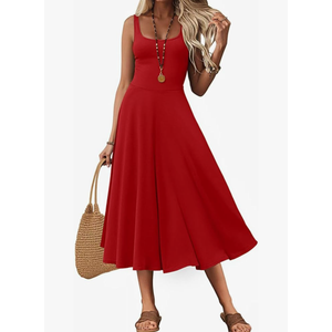 Women's Sleeveless Summer Dress Scoop Neck Casual Loose Flowy Midi Sundresses Tank Fit & Flare Beach Vacation Dress Size L