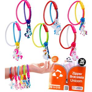 UpBrands 36 Valentines Day Cards for Kids School  Unicorn Zipper Fidget Bracelets with Matching Cards for Classroom Exchange & Non-Candy Gifts