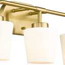 Brushed Gold Bathroom Vanity Light, Farmhouse Brass Sconces Wall Lighting with Milk White Glass, 3-Light Bathroom Light Fixture Over Mirror, AD-22004-3W-GD