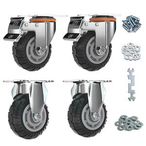 5 inch Caster Wheels with Brake 2200lbs,Heavy Duty Casters Set of 4 for Cart, Trolleys, Furniture and Workbench(2PCS Fixed Caster Wheels 2PCS Locking Swivel Casters)