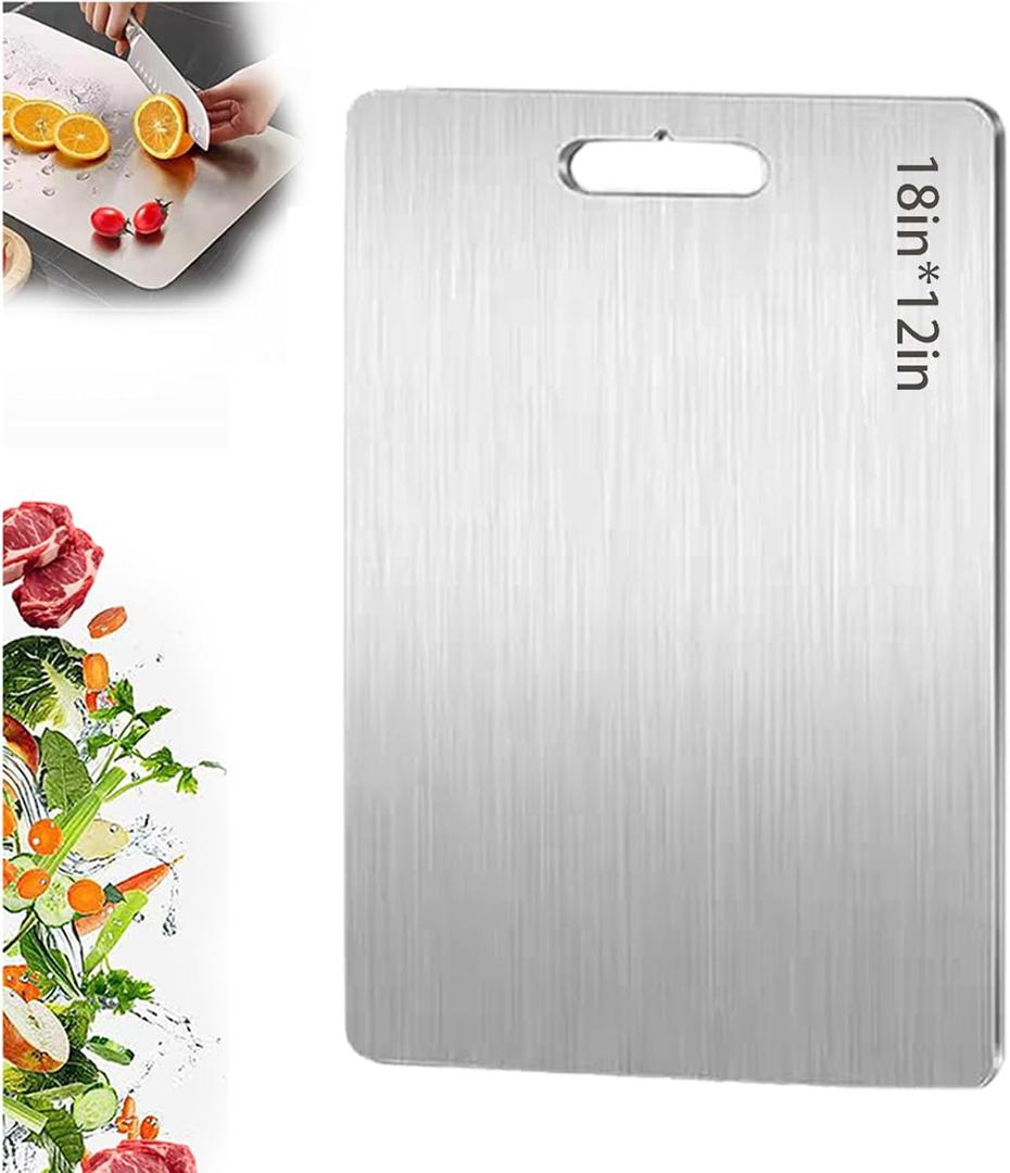 Stainless Steel Cutting Boards for Kitchen, 2026 New Upgrade Titanium Cutting Boards, Double Sided Non Stick Metal Chopping Board for Cutting Meat Vegetable Fruit, Easy to Clean (L)