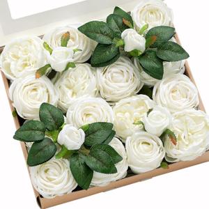 Ling's Moment Artificial Flowers Silk Austin Roses Silk Flowers Fake Roses w/Stem for Wedding Bouquets Centerpieces Party Home Decoration (Ivory)