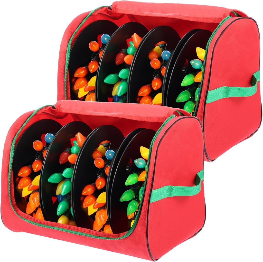 Christmas Light Storage Bag with Reels- Holds up to 750ft of Mini Lights. 600D Zipper Bag & Container for Holiday Xmas Lights