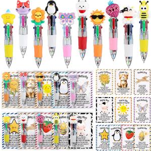 20 Set Mini Multicolor Pens in One 4-in-1 Cute Animal Ballpoint Pen with Support Card Kawaii Cartoon Stationery Graduation Appreciation Gift for Birthday Coworker Teacher School Supplies