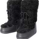 Fuzzy Fur boots for Women - Furry Winter Snow Boots Fluffy Waterproof Mid Calf Boots For Outdoor Flat Shoes (7, Black)