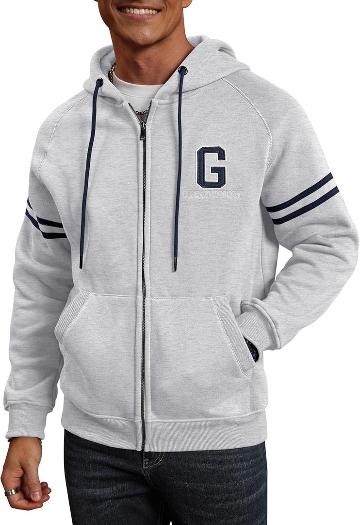 Men's Sports Jacket Thermal Fleece-Lined Midweight Casual Zip Up Hoodies (S-XXL) (Gray, XL)