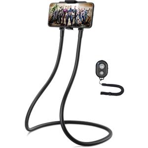 B-Land Upgrade Phone Holder for Bed, Neck Phone Holder Gooseneck Cell Phone Holders, Universal Mobile Phone Stand with Remote for Taking Videos & Group Photos (Black)