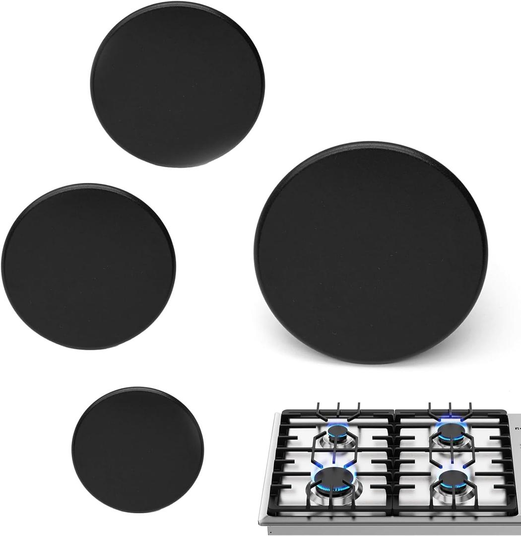 4-Pcs Gas Stove Burner Cap Set - Burner Cover for Gas Stove Replacement Kit with Black Enamel Finish, Gas Burner Covers for SABAF 2nd Generation Burners (3.93" x1, 2.95" x2, 2.17" x1)