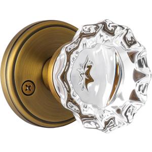 Antique Brass Glass Door Knobs, Crystal Door Knob Passage Door Knobs Glass Interior Door Knob for Hall and Closet, 1 Pack