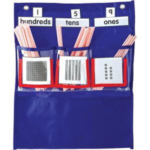 Carson Dellosa 12.75" x 15.25" Blue Deluxe Math Pocket Chart, Counting Caddy with Number, Base Ten, and Blank Cards, Straw Place Value Manipulatives, Homeschool and Classroom Organization