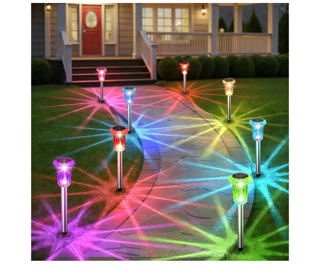 Solar Outdoor Lights, 10 Pack Solar Pathway Lights Outdoor Waterproof, Stainless Steel Stake Lighting for Garden Yard Path Walkway Driveway Patio Lawn Outside Decor,Color Changing