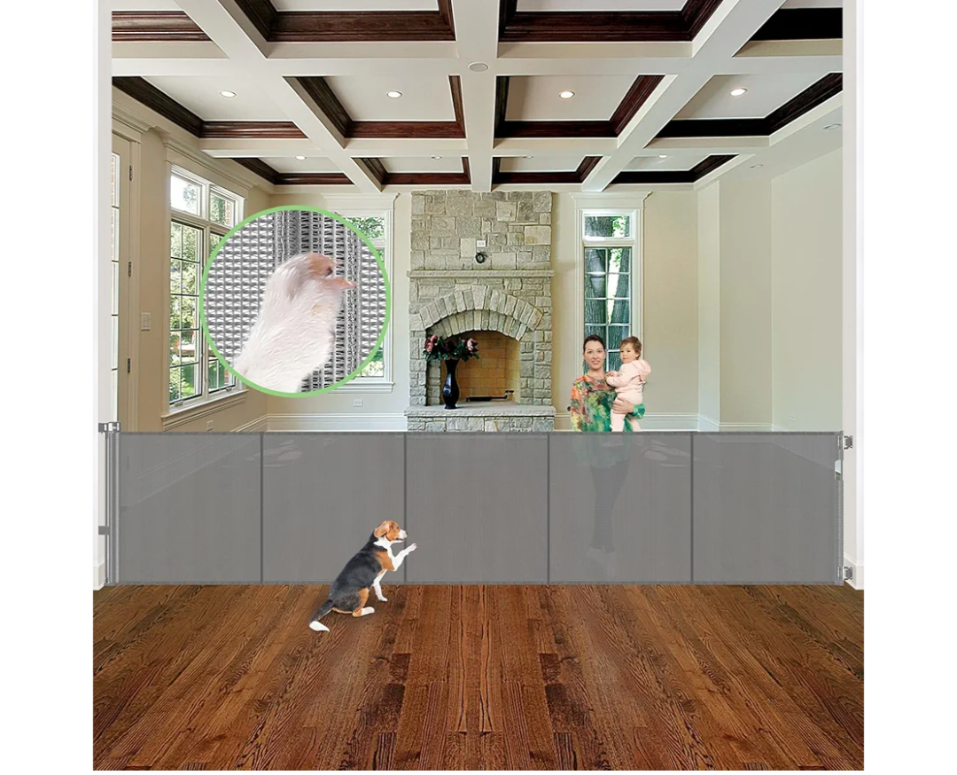 Reinforced 37" Tall x 155" Extra Wide Retractable Baby Gates with Reinforced Rods, 13ft Extra Wide Dog Gate – Prevents Crawling Under, Retractable Pet Gate Retractable Fence Garage Gates for Dogs/Gray
