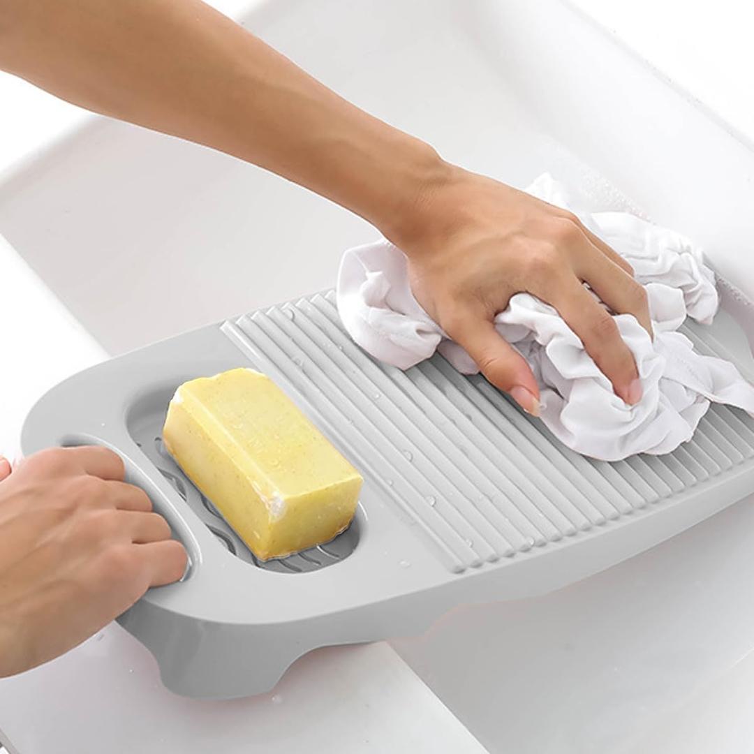 Wash Board, Washboard for Hand Washing Clothes, Plastics Laundry Scrub Board Household With Holder Portable (A-off-white)