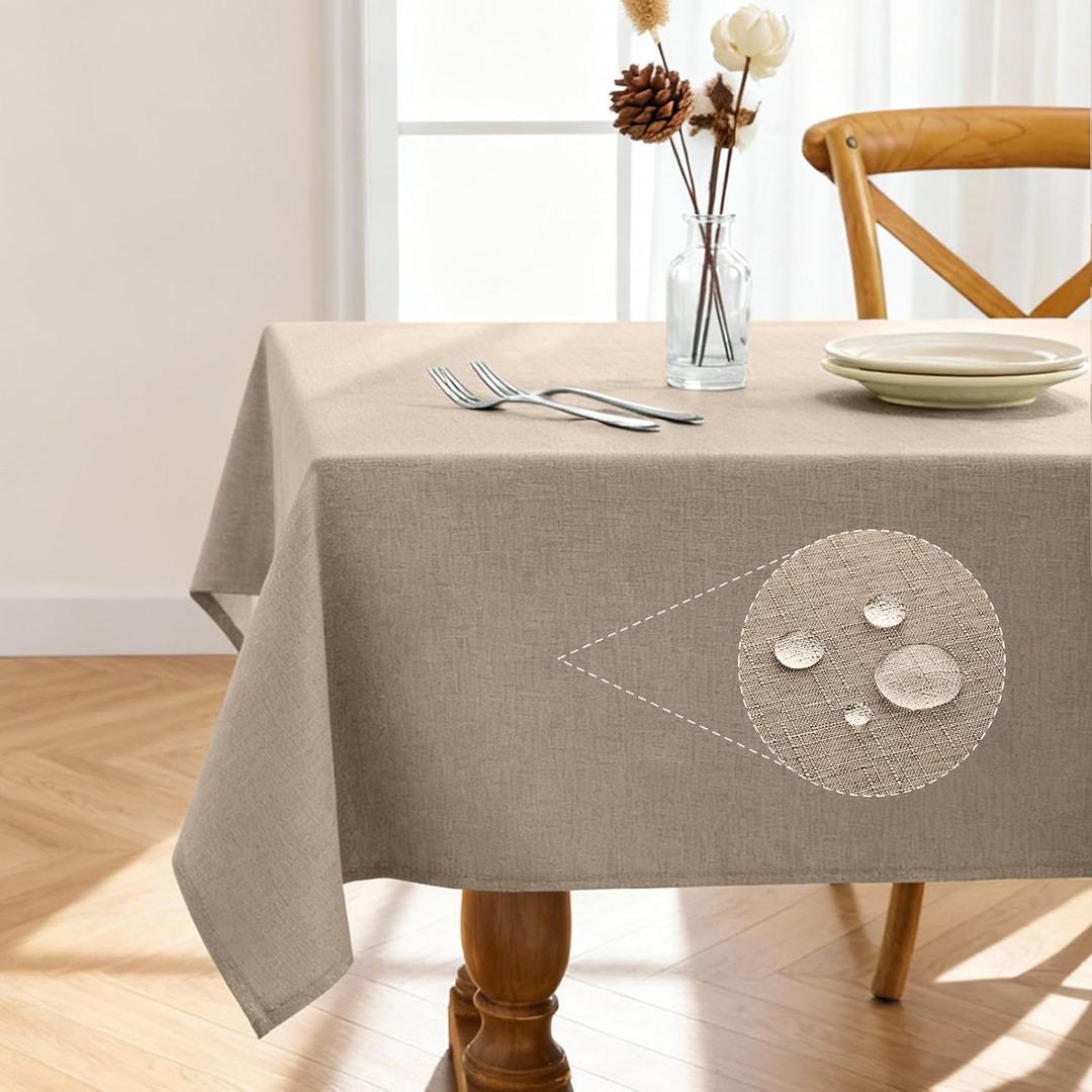 Pureegg Table Cloth for Rectangle Tables - Elegant Linen Mocha Tablecloth Resists Water, Stain, Wrinkle and Heat, Ideal for Dining, Party, Birthday and Wedding, 52x70 Inch