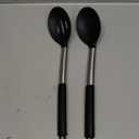 Pack of 2 Large Silicone Cooking Spoons, Non-Stick Solid Basting Spoon, Heat-Resistant Kitchen Utensils for Mixing, Serving, Draining, Stirring (BLACK)