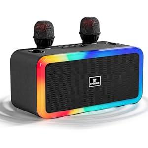 Fansbe Tech Karaoke Machine Bluetooth 2 Microphones, Karaoke Machine Bluetooth Sound Effects, Karaoke Microphone Machine Kids Adults Portable Wireless TF USB Light Home Party Outdoor/ Indoor, Black