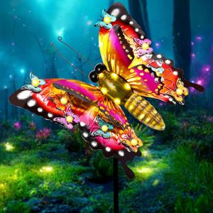 ANGMLN Solar Garden Lights, Outdoor Butterfly Garden Decor Large 41" Metal Decorative Lights, Waterproof Butterfly Decoration for Outside Patio Yard Porch Birthday Gardening Gifts for Mom Women (Classic)