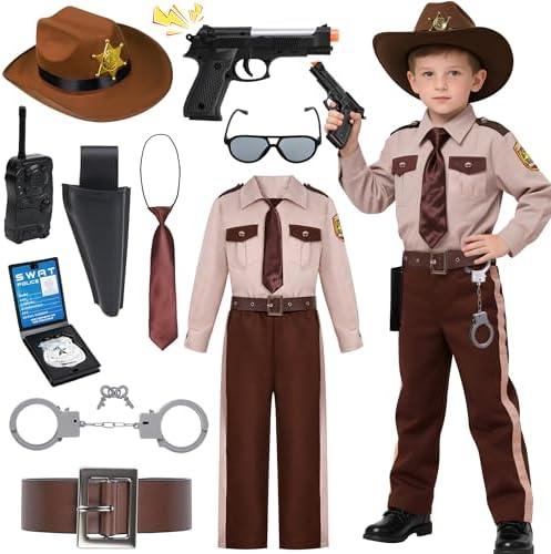 Dormstop Kids Police Officer Costume Western Sheriff Cowboy Uniform Child Sheriff Outfit for Halloween Costumes, S