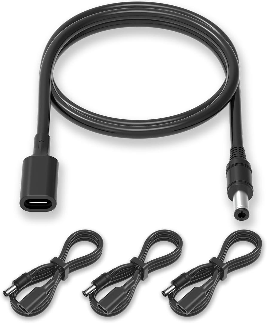 JLY Type C USB-C Female Input to DC 5.5x2.1mm Power PD Charge Cable for Routers and Audio Gear, 100cm, Black (3 Pack)
