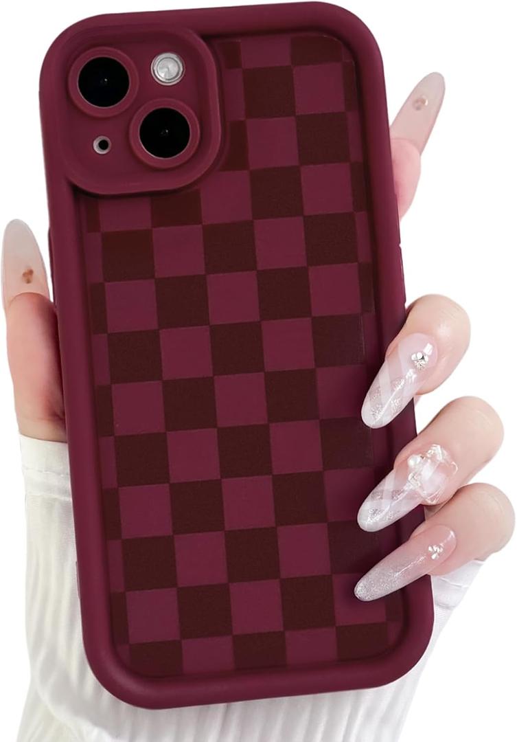 Lovmooful Compatible for iPhone 14 Plus Case Aesthetic Cute Checkerboard Lattice Plaid with Color Design for Girls Women Soft TPU Shockproof Protective Girly for iPhone 14 Plus Case Red