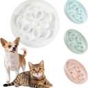 Melamine Cat Slow Feeder Bowl - Floral Maze Cat Food Dish - Flat Plate for Dry & Wet Food - Cute Kitten Bowl - Dishwasher Safe - 6.3'' W x 1'' H - 5.5 oz (160g) - White