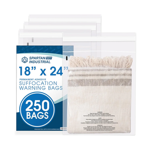 Spartan Industrial - 18" X 24" (250 Count) Self Seal Clear Poly Bags with Suffocation Warning for Packaging, Shipping & FBA - Permanent Adhesive
