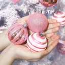 20 Pcs Christmas Ball Ornaments Pink Christmas Ornaments Glittering Plastic Hanging Decorations with 10Pcs Pink Bows Christmas Tree Decorations