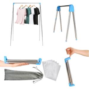 Portable Travel Garment Rack, Stainless Steel Foldable Mini Drying Clothes Rack for Travel, Camping, Hotel Room, Laundry, Dance, Indoor, Outdoor (A-Regular Compact)
