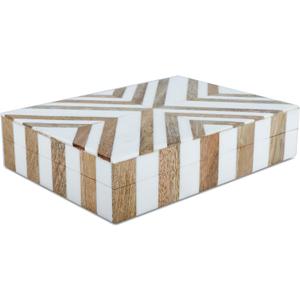 Handicrafts Home White Decorative Storage Box with Lid Wooden Desk Organizer Box Office Storage Box for Workspace Desk Decor Organizer – Resin Inlay Marquet Chevron Collection - 5x7x1.5