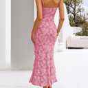 ZESICA Women's Summer Floral Sleeveless Bodycon Dress 2026 Square Neck Ruched Wedding Guest Party Maxi Dresses (Pink, M)