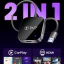 2-in-1 Wireless CarPlay Adapter & Car TV Mate Pro 2026 [Metal & Glass Case] Convert Wired to Wireless Car Play with HDMI Input for TV Stick, Screen Mirroring & Streaming, Fit for 2016+ Cars -Black