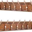 SKOLOO Coat Rack Wall Mounted - 38.3'' Long, Pack of 2, Wooden, Heavy Duty, Rustic Coat Hooks for Wall, Wall Coat Rack with 10 Triple Hooks for Hanging Clothes, Jacket, Hat(Brown & Retro Red)