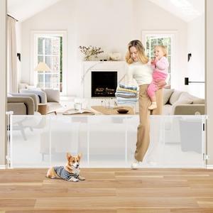 Reinforced 26 Inch Tall Retractable Baby Gates to Step Over 95" Wide Small Outdoor Retractable Child Gates for Doorways Short Retractable Dog Gates for Baby Indoor Retractable Stairs Gate for Kids (Pack Of 2)
