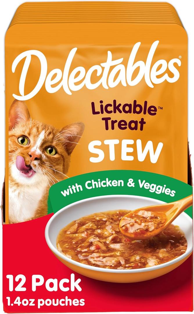 Hartz Delectables Stew Lickable Wet Cat Treats for Adult & Senior Cats, Chicken & Veggies, 1.4 Ounce (Pack of 12), Best By: Feb 22, 2027