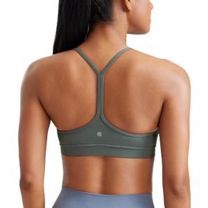 CRZ YOGA Butterluxe Womens Y Back Sports Bra - Padded Racerback Low Impact Spaghetti Thin Strap Workout Yoga Top (Medium, Grey Sage)