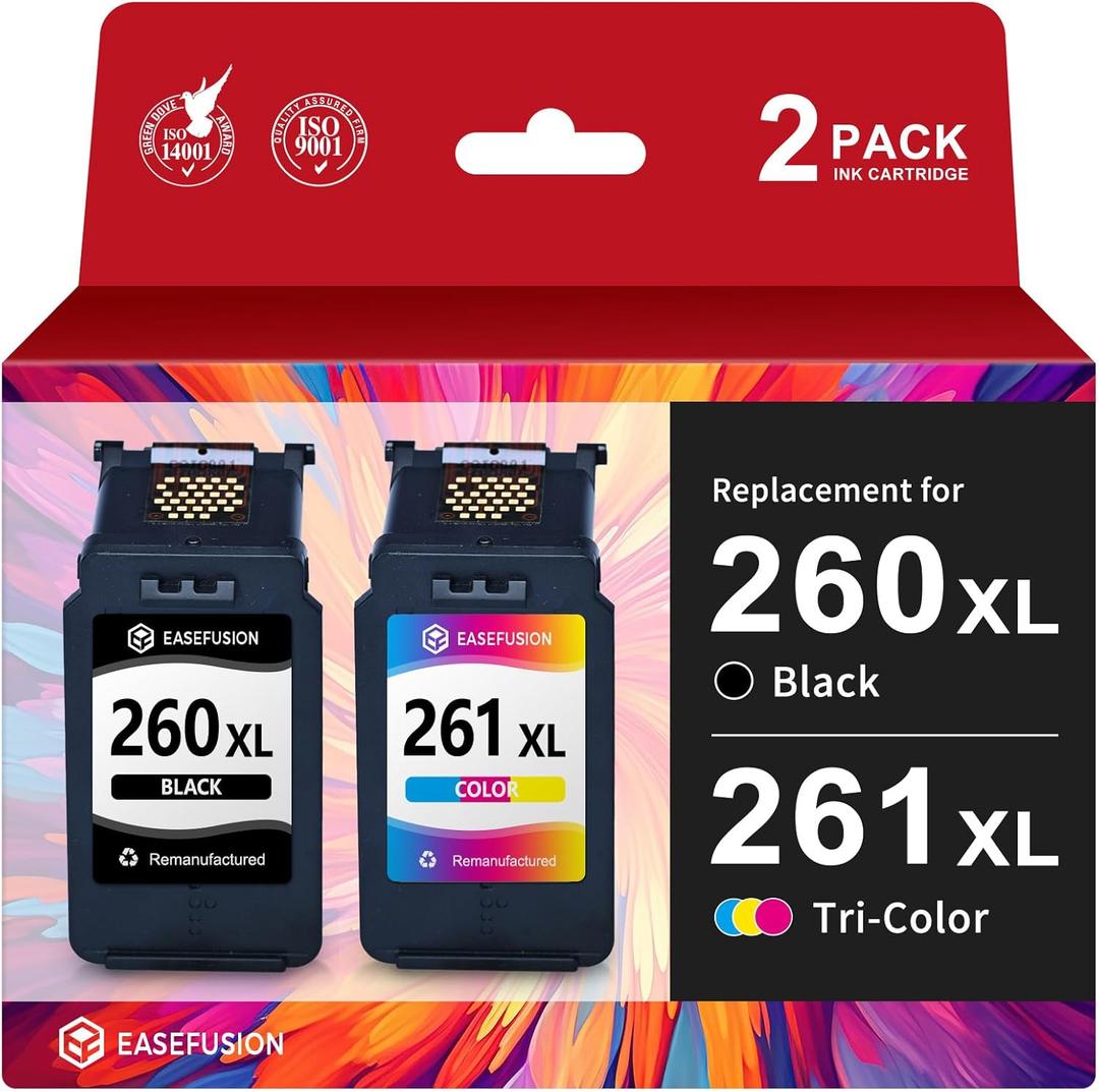 EaseFusion 260XL 261XL Replacement for Canon 260 and 261 Ink Cartridges PG-260 CL-261 Compatible with Canon Pixma TS6420a TS6420 TS6400 TR7020a TS5320 TR7000 TS5300 TR7020 Printer Ink Cartridges
