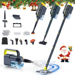 ScrubWiz Steam Mop with Detachable Handheld Steam Cleaner, 10-in-1 Multi Accessories, Quick 10s Heat, 350ml and 2-Level Steamer for Cleaning Floor, Carpet, BBQ Grill, Tile, and Grout, Gray