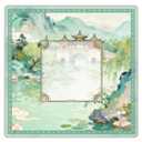 Qabliqo Elegant Chinese Garden Mahjong Mat, Teal Green Chinoiserie Pavilion Lake Non-Slip Noise Reduction Gaming Mat 31.5 x 31.5 Inch for Table American Mahjong Games Card Games Poker Board Dominoes