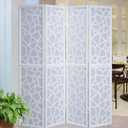 Roundhill Furniture Giyano 4 Panel Screen Room Divider, White