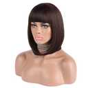 eNilecor Short Brown Bob Wigs 12" Straight with Flat Bangs Synthetic Colorful Cosplay Daily Party Wig for Women Natural As Real Hair+ Free Wig Cap (Dark Brown)
