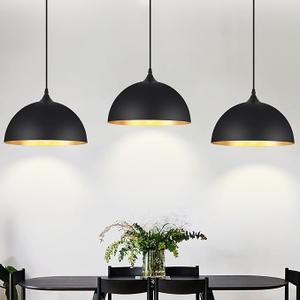 3 Pack Black Pendant Lights for Kitchen Island 11.8" Modern Pendant Lighting Fixtures Farmhouse Vintage Hanging Ceiling Light Fixture for Dining Room Foyer Hallway Bar Cafe Kitchen Sink Matte Dome