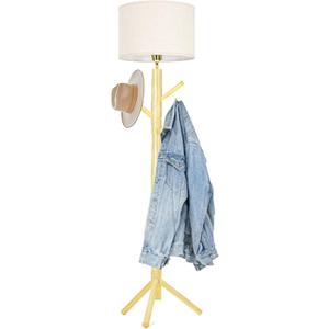 Wooden Coat Rack Floor Lamp, Modern Tall Lamp with 8 Hooks Clothes Rack, 3 Color Dimmable Floor Lamps for Bedroom, Living Room, Entryway, Corner