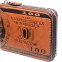 Mens US Dollar Bill Zip Around Bifold Wallet Leahter Card Credit Holder (Brown)