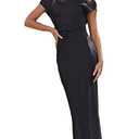 Gmeitoey 2025 Satin Cap Sleeve Cowl Back Summer Dresses for Women Elegant Ruched Waist Wedding Guest Midi Dress Black, Medium