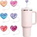 6PCS Stanley Straw Cover, 10mm Bling Straw Toppers for Stanley Cup 30 & 40 Oz, Reusable Tumbler Accessories, Christmas Cute Decoration Gift for Women & Girls (Love)